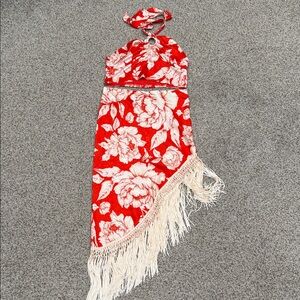 RACHEL ZOE Red Floral Halter Set